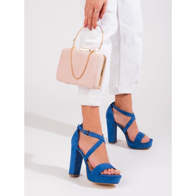 Shelovet blaue Sandaletten mit hohem Absatz 2