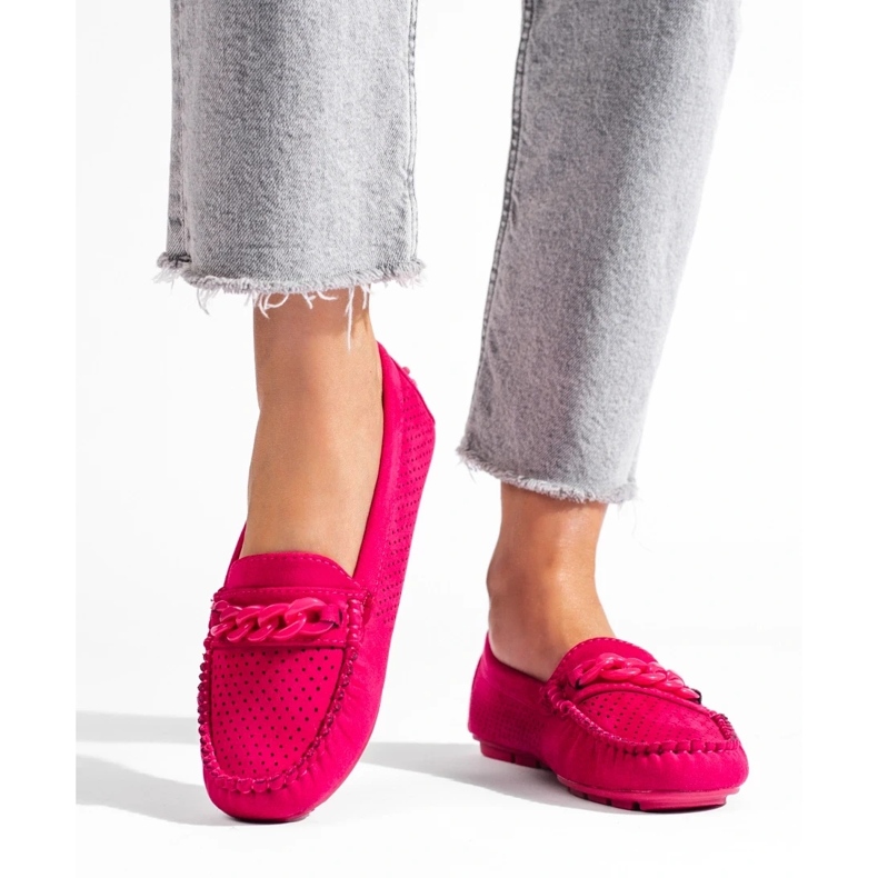 Shelovet rosa durchbrochene Wildleder-Loafer für Damen 1