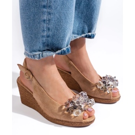 W. Potocki Beigefarbene Damen-Espadrille-Sandalen mit Keilabsatz von Potocki 1