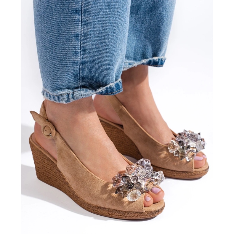 W. Potocki Beigefarbene Damen-Espadrille-Sandalen mit Keilabsatz von Potocki 1