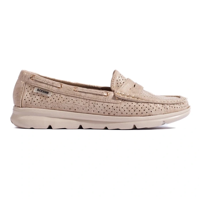 Goldene Wildlederloafer von Shelovet für Damen beige 2