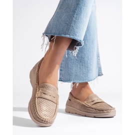 Goldene Wildlederloafer von Shelovet für Damen beige 1