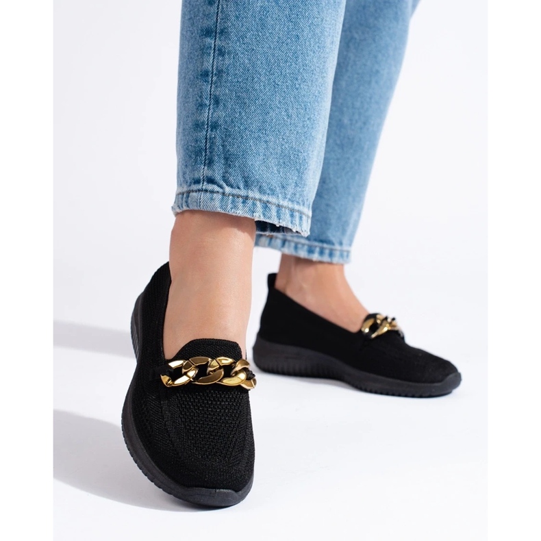 Bequemer Damen-Stoff-Slipper mit einer schwarzen Shelovet-Kette 1