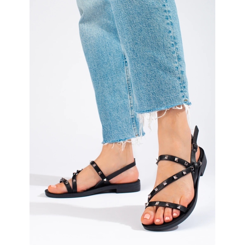 W. Potocki Schwarze Römersandalen mit Potocki-Nieten 2