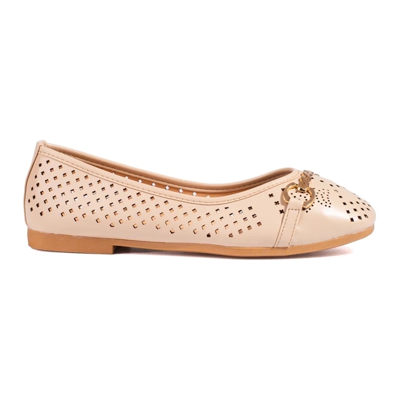 Beige durchbrochene Ballerinas für Damen mit einer Shelovet-Kette 1