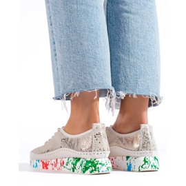 Damen-Lederschuhe mit buntem Plateau Shelvt golden 1