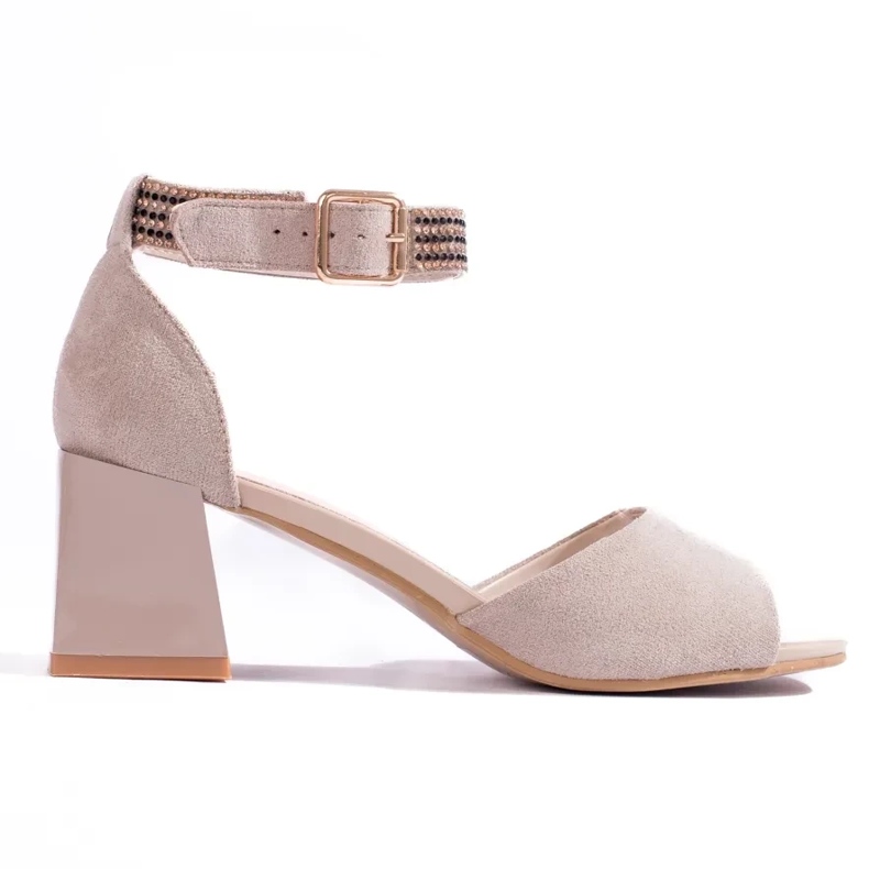 Beige Damensandalen mit niedrigem Absatz von Shelovet 2