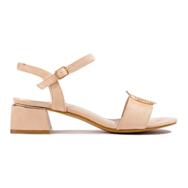 Frauen bei Beige Wildleder Sandalen mit niedrigen Absätzen 2