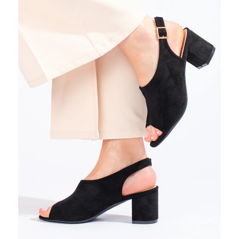 W. Potocki Shelovet schwarze durchbrochene Sandaletten mit hohem Absatz 1