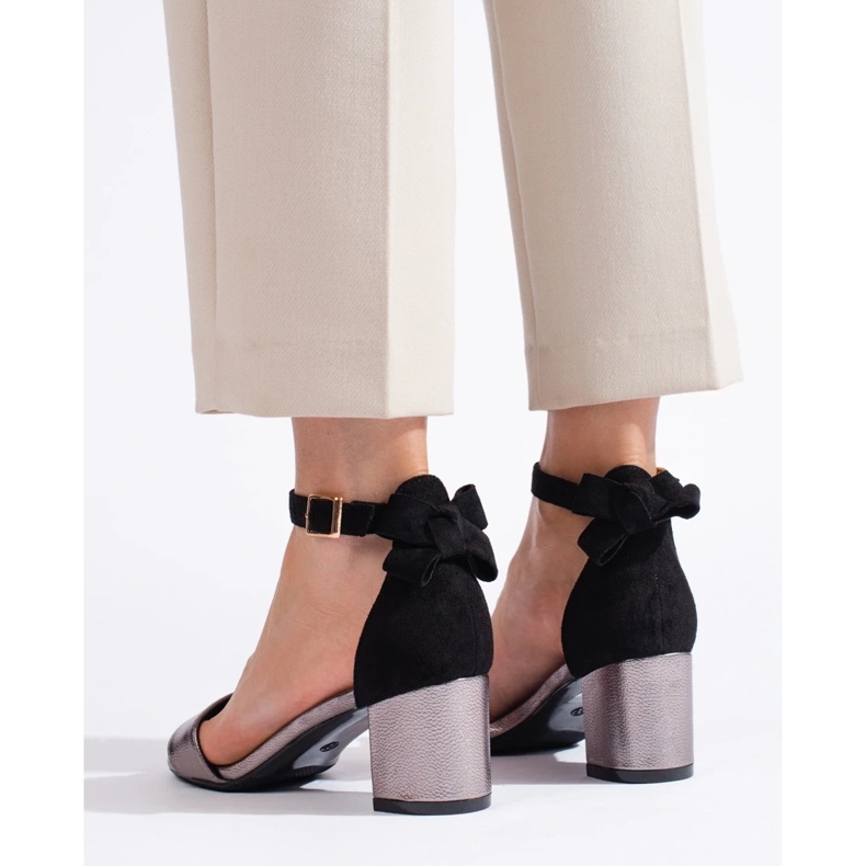 W. Potocki Schwarz-silberne Sandalen mit Schleife von Potocki 1