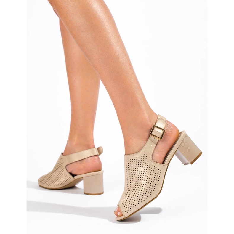 Durchbrochene Wildleder-Absatzsandalen für Damen Shelovet Gold golden 2