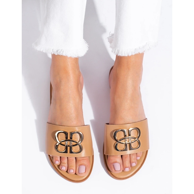 Klassische schwarze Shelovet-Hausschuhe für Damen beige 1