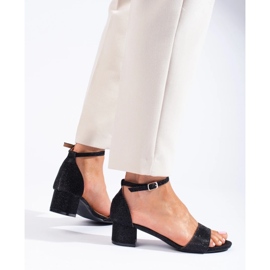 Elegante Brokat-Sandalen mit niedrigem Absatz von Shelovet in Schwarz 1