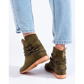 Damen-Cowboystiefel Shelovet aus Wildleder mit grünem Keilabsatz 1