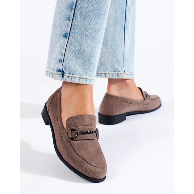 Dunkelbeige Wildleder-Loafer für Damen von Shelovet 1