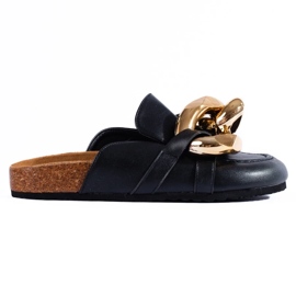 Schwarze Pantoletten mit großer Shelovet-Kette 2