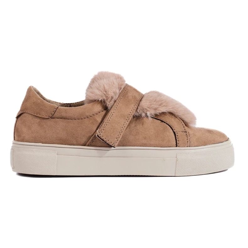 Beige Wildleder-Sneaker mit Fell von Shelovet 2