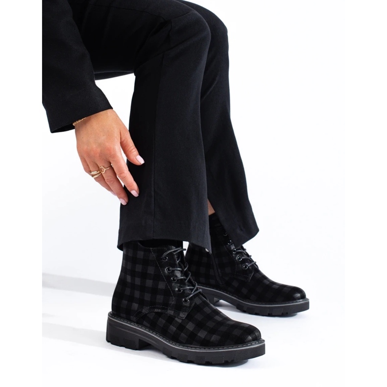 Frauen-Shelovet-karierte Arbeiterinnen schwarz 2