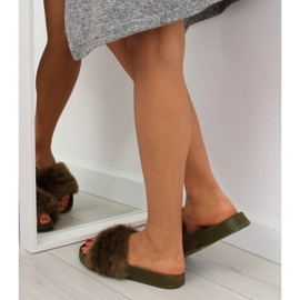 Grüne S37 grüne Hausschuhe mit Fell 2