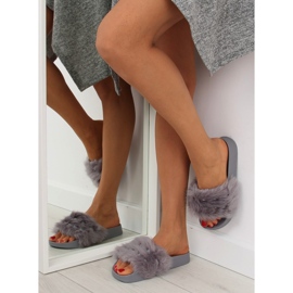Graue Hausschuhe mit Pelz S37 grau 1