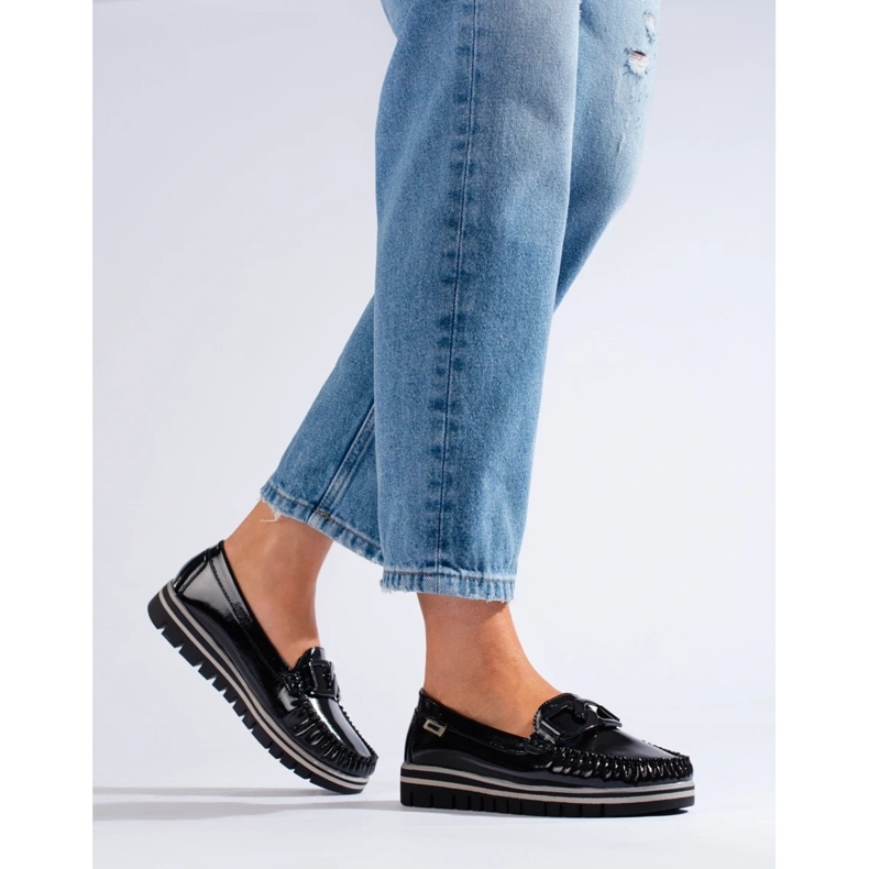 Lackschwarze Shelovet-Plateau-Loafer 2