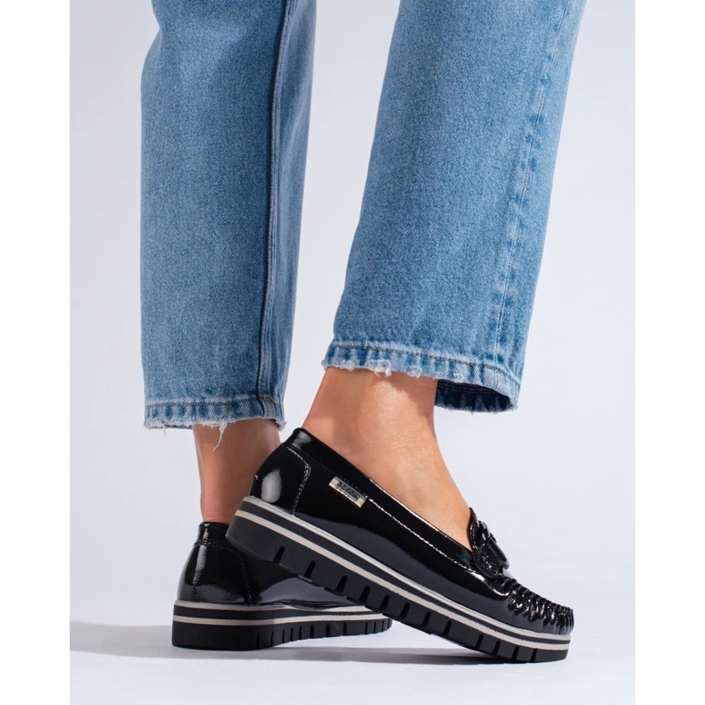 Lackschwarze Shelovet-Plateau-Loafer 1