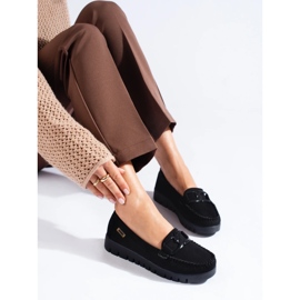 Goodin Schwarze Mokassins aus Wildleder mit dicker Sohle 1