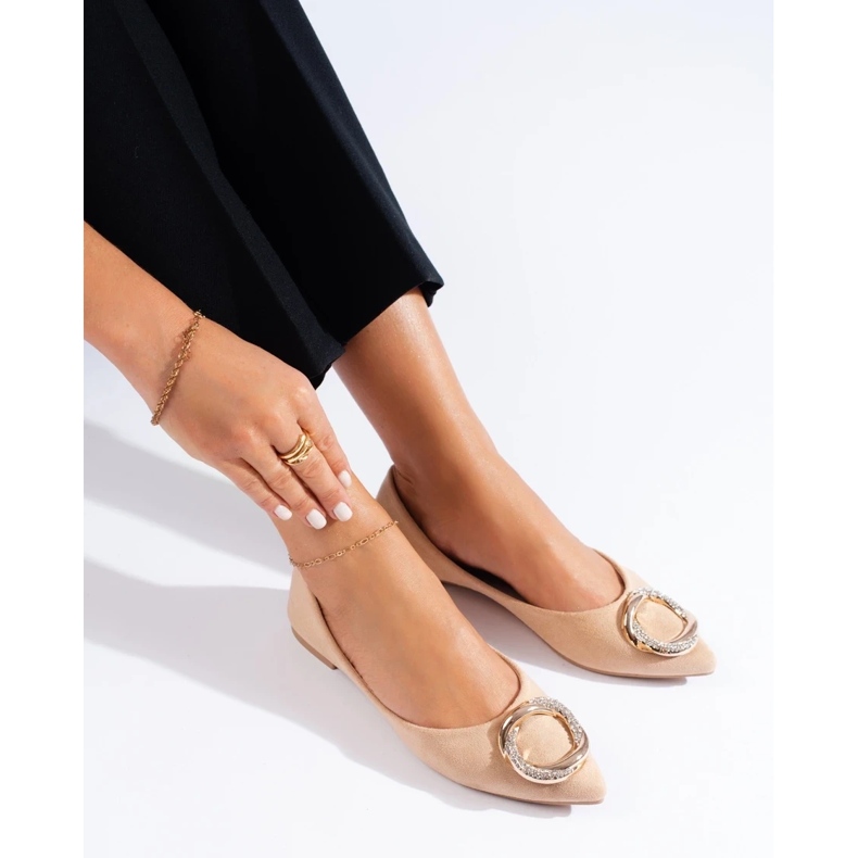 Beigefarbene Shelovet-Ballerinas für Damen aus Wildleder 2