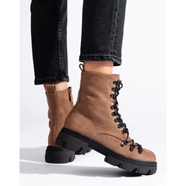 Braune Arbeiterstiefel aus Wildleder mit Schnürung von Vinceza beige 1