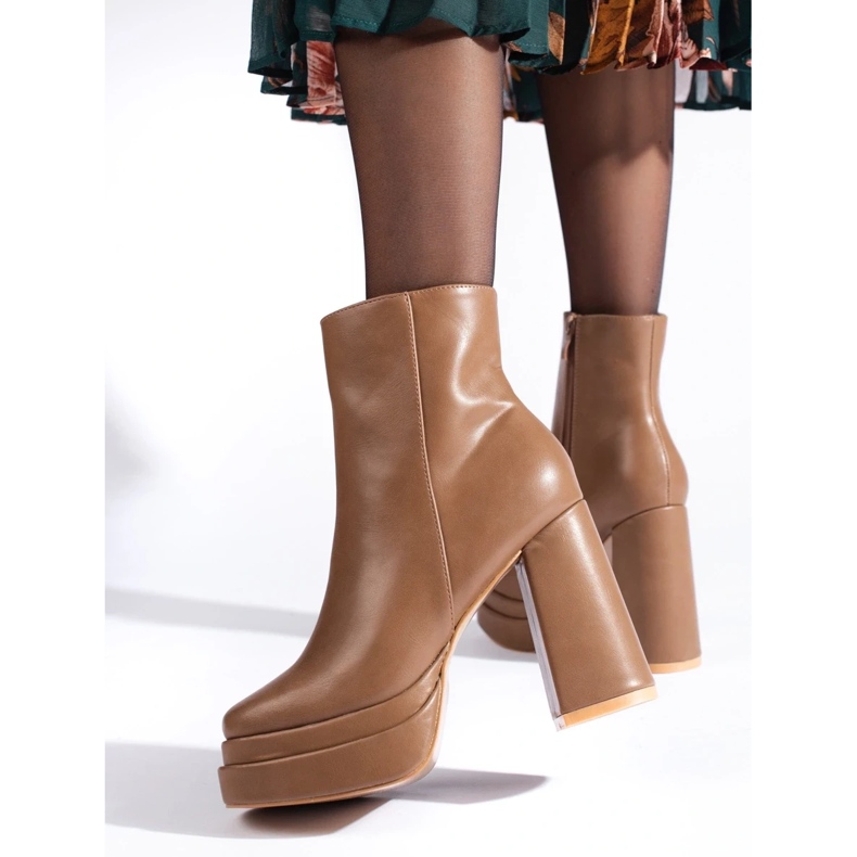 SHELOVET Dunkelbeige Stiefeletten mit hohem Absatz braun 2