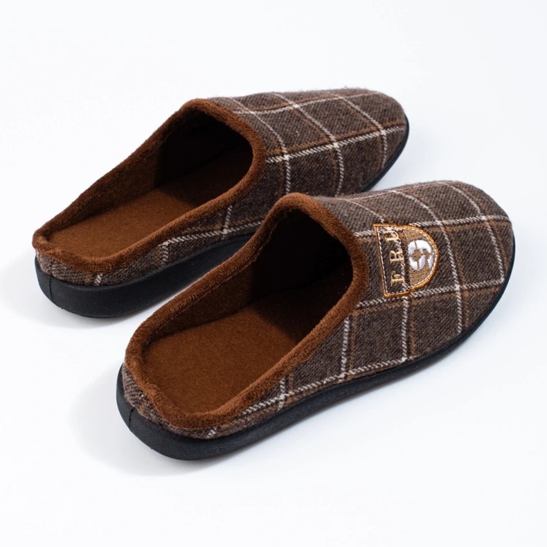 Braun karierte Herrenhausschuhe von Shelovet 1