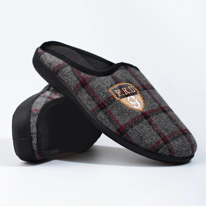 Grau karierte Herrenhausschuhe von Shelovet 1