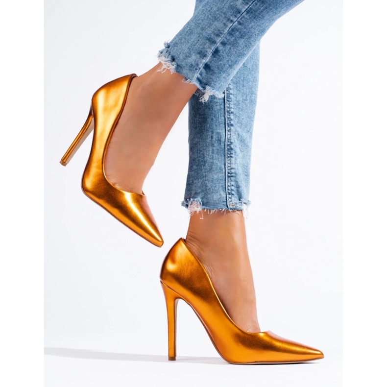 Orangefarbene Metallic-High-Heel-Pumps von Shelovet 2