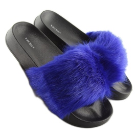 Marineblaue Pelzpantoffeln S36 D.BLUE 2