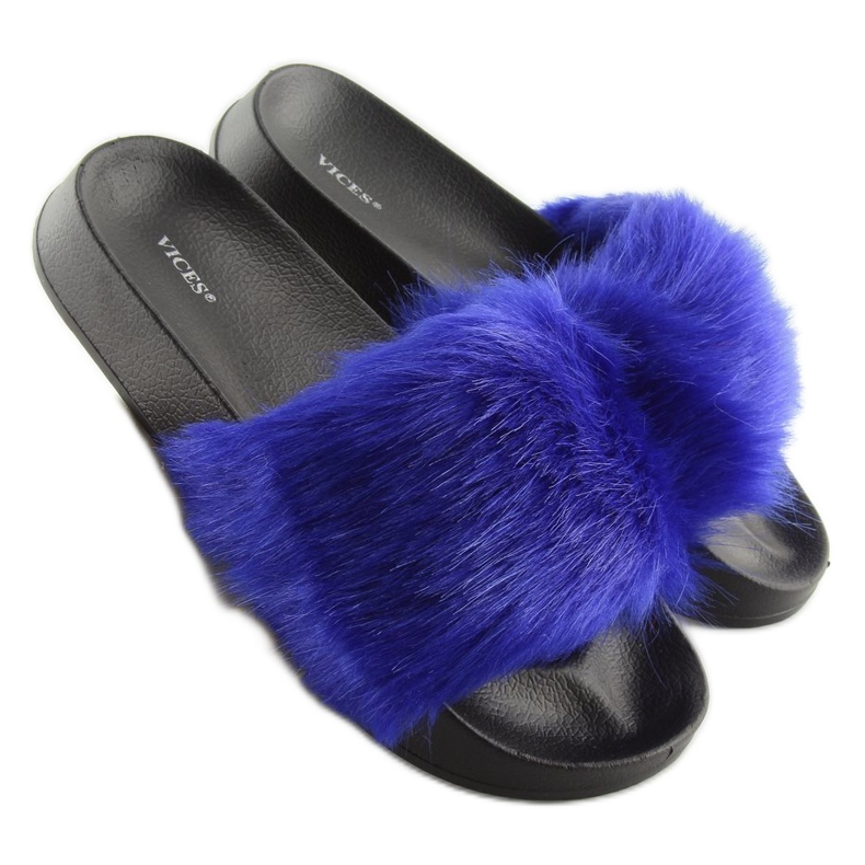 Marineblaue Pelzpantoffeln S36 D.BLUE 2