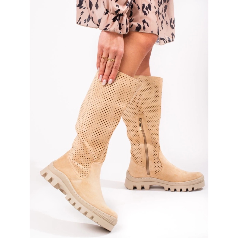 W. Potocki Durchbrochene Wildlederstiefel von Potocki beige 1