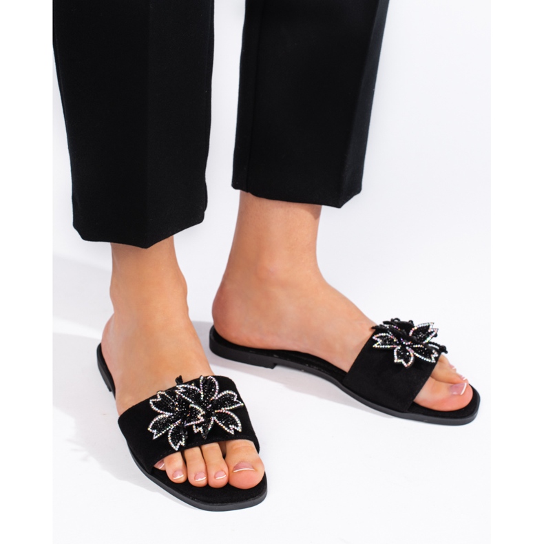 Schwarze Damen-Flip-Flops mit Verzierung 2