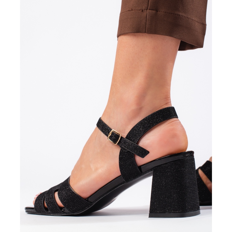 Schwarze Glitzer-Sandalen für Damen 2