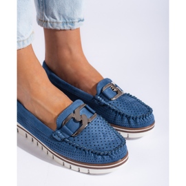 Goodin Durchbrochene blaue Plateau-Loafer 2