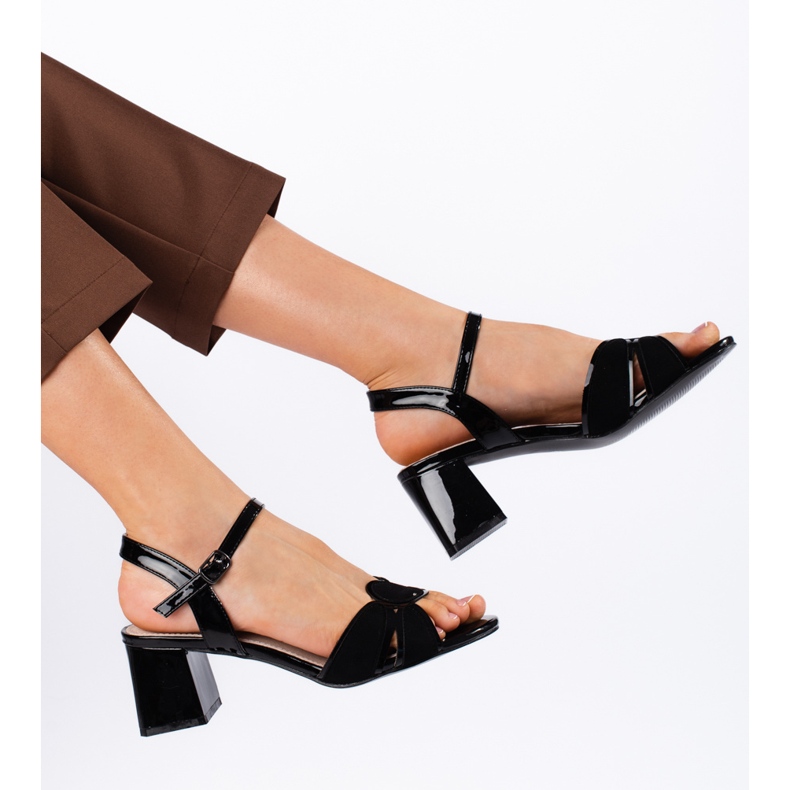 Goodin Schwarze Lack-Sandalen für Damen mit hohen Absätzen 2