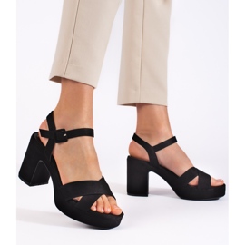 Damen-Sandalen aus Wildleder mit hohen Absätzen schwarz 2