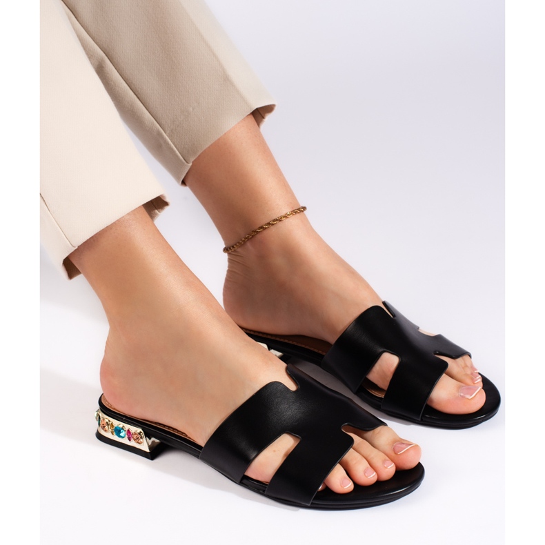 Schwarze flache Pantoletten für Damen 2