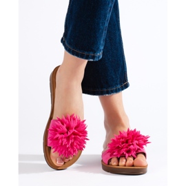 Damen-Flip-Flops in Fuchsia mit einer Blume lila 2