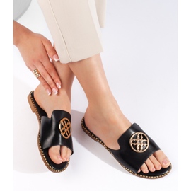 Schwarze flache Pantoletten für Damen 2