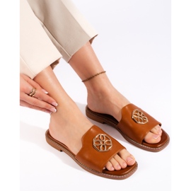 Flache Kamel-Flip-Flops für Damen braun 2