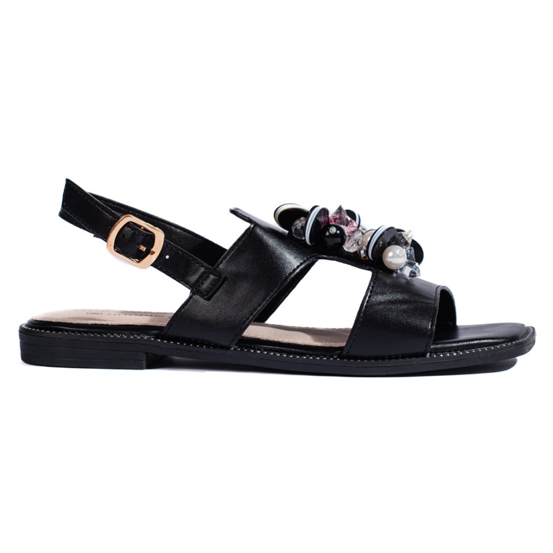 Schwarze Damensandalen mit Verzierung 1