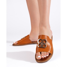 Braune Damen-Flip-Flops mit Verzierung orange 2