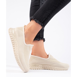 Beigefarbene Damen-Sneaker aus Textil 2