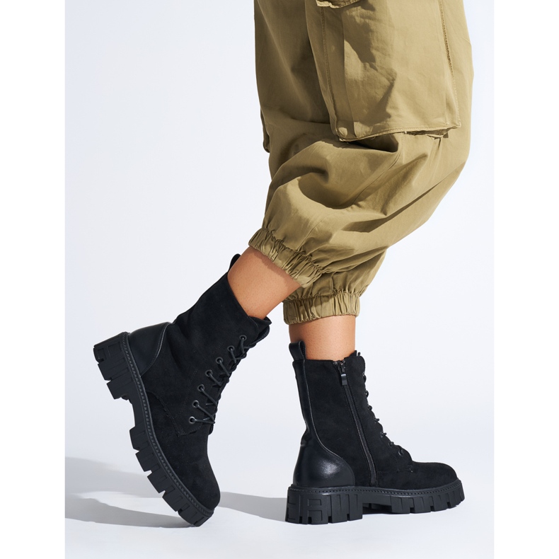 Schwarze Damen-Arbeiterstiefel zum Schnüren 1