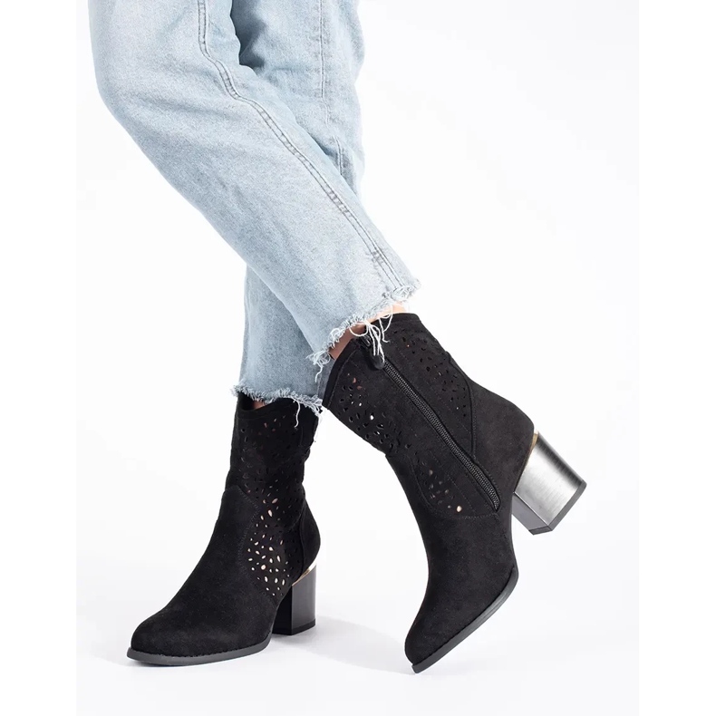 Seastar Durchbrochene schwarze Cowboystiefel mit hohem Absatz 1